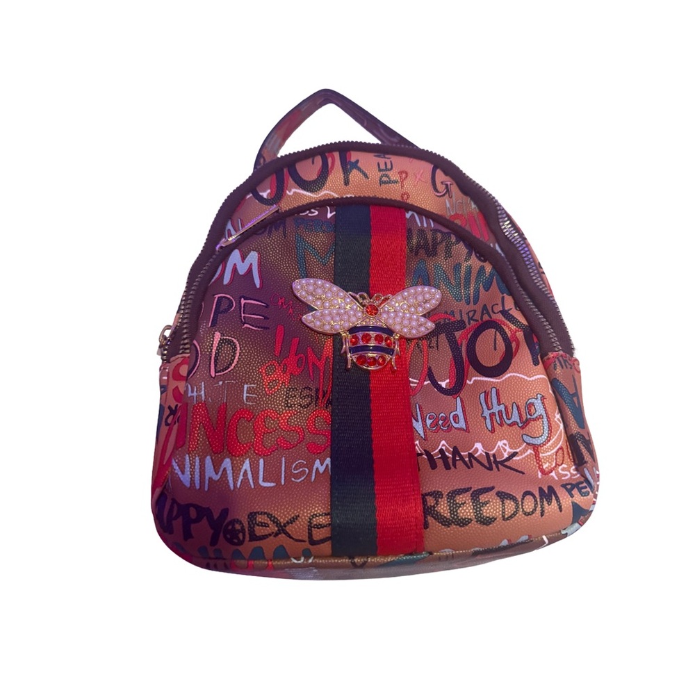 Stylish Multicolor Backpack with Bee Accent